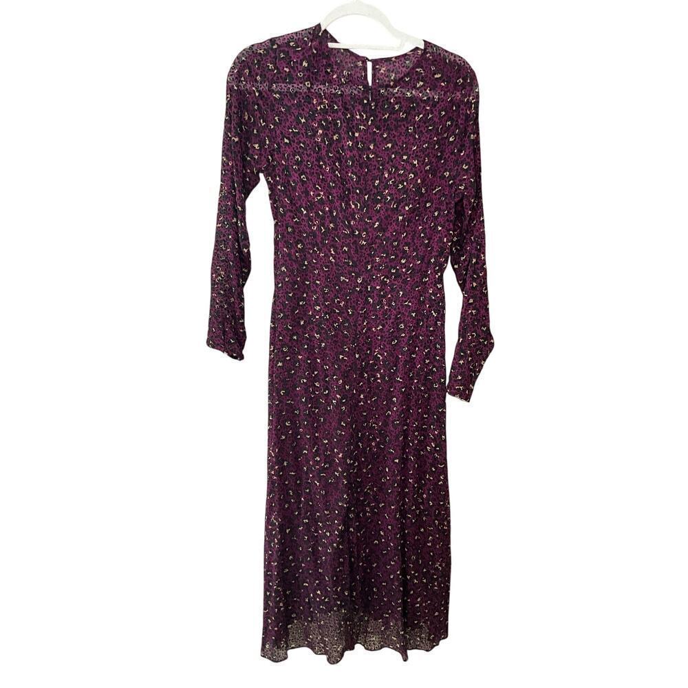 Tommy Hilfiger Womens A-Line Dress Animal Print Long-Sleeve Burgundy Size 8 NWT